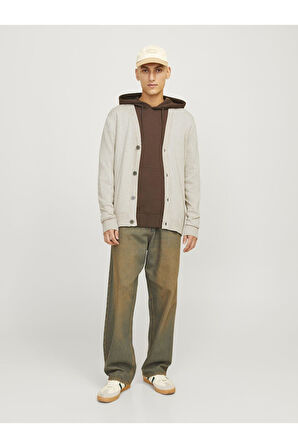 Jack & Jones Erkek Strickjacke Einfarbig Bej Düğmeli Hırka - 12257492