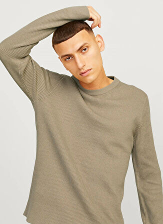 Jack & Jones Dik Yaka Fitted Kahve Erkek Kazak 12257771_JJEPERFECT KNIT CREW NECK