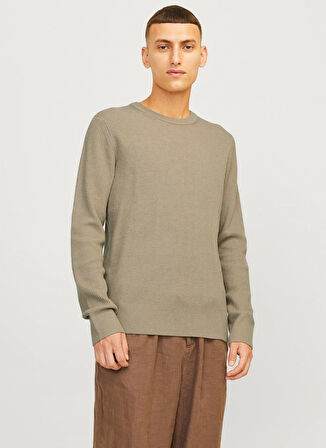 Jack & Jones Dik Yaka Fitted Kahve Erkek Kazak 12257771_JJEPERFECT KNIT CREW NECK