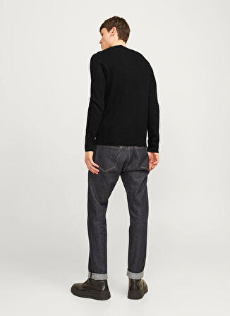 Jack & Jones Dik Yaka Fitted Siyah Erkek Kazak 12257771_JJEPERFECT KNIT CREW NECK