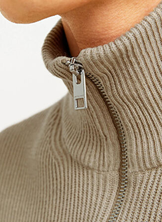 Jack & Jones Bisiklet Yaka A-Form Fit Bej Erkek Kazak 12257773_JJEPERFECT KNIT HALF ZIP S
