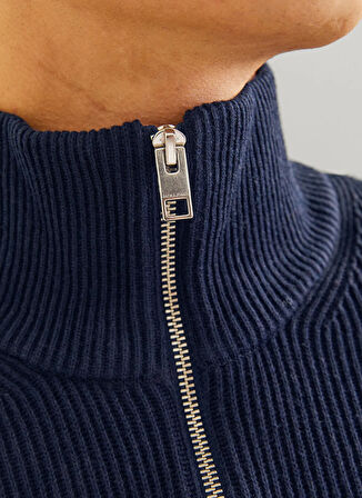 Jack & Jones Bisiklet Yaka A-Form Fit Lacivert Erkek Kazak 12257773_JJEPERFECT KNIT HALF ZIP S