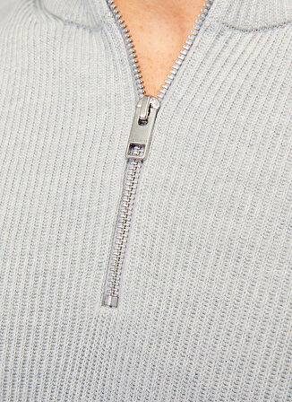Jack & Jones Bisiklet Yaka A-Form Fit Gri Erkek Kazak 12257773_JJEPERFECT KNIT HALF ZIP S