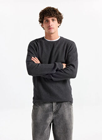 Jack & Jones Bisiklet Yaka Normal Gri Erkek Kazak 12258407_JJECOOPER KNIT CREW NECK N
