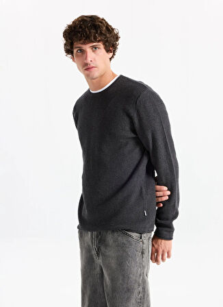 Jack & Jones Bisiklet Yaka Normal Gri Erkek Kazak 12258407_JJECOOPER KNIT CREW NECK N