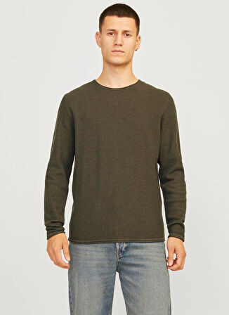 Jack & Jones Bisiklet Yaka Regular Fit Haki Erkek Kazak 12258407_JJECOOPER KNIT CREW NECK N