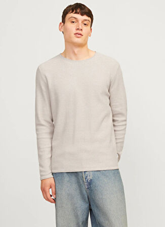 Jack & Jones Bisiklet Yaka Normal Bej Erkek Kazak 12258407_JJECOOPER KNIT CREW NECK N