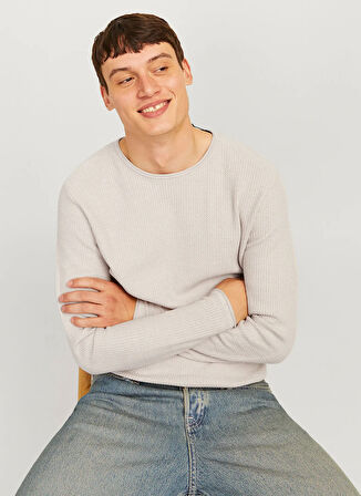 Jack & Jones Bisiklet Yaka Normal Bej Erkek Kazak 12258407_JJECOOPER KNIT CREW NECK N