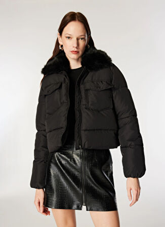Only Siyah Kadın Mont ONLMAGGI FUR PUFFER LIFE CC OTW