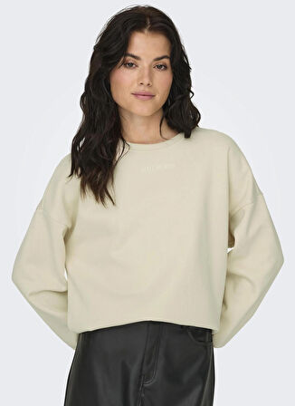 Only O Yaka Baskılı Krem Kadın Sweatshırt ONLZENJA BOXY L/S BOX SWT