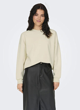Only O Yaka Baskılı Krem Kadın Sweatshırt ONLZENJA BOXY L/S BOX SWT