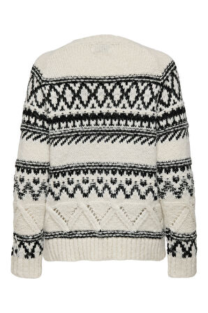 Only Kadın Onlshırly Bisiklet Yaka Uzun Kollu Desenli Örme Kazak 15327644 Ekru