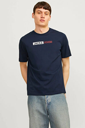 Erkek JJECORP LOGO PLAY SS Baskılı T-Shirt - Beyaz Lacivert | S