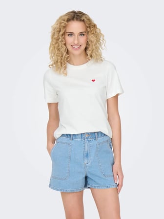 Only Kadın JDY Bisiklet Yaka Kalp Logolu Beyaz T-Shirt - 15298612