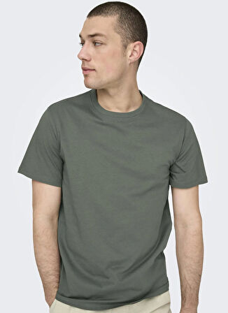 Only & Sons O Yaka Düz Zümrüt Yeşili Erkek T-Shirt ONSMAX LIFE SS STITCH TEE NOOS