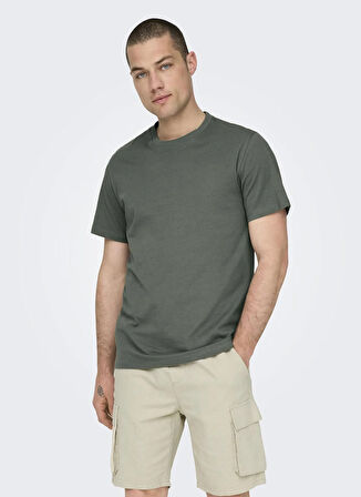 Only & Sons O Yaka Düz Zümrüt Yeşili Erkek T-Shirt ONSMAX LIFE SS STITCH TEE NOOS