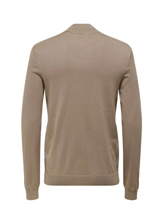 Only & Sons Yüksek Yaka Normal Düz Açık Kahve Erkek Kazak ONSWYLER LIFE REG 14 HALF ZIP KNIT