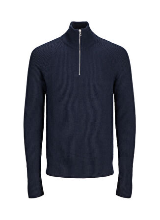 Jack & Jones Dik Yaka Regular Fit Lacivert Erkek Kazak 12258473_JJPANNEL KNIT HALF ZIP AW2