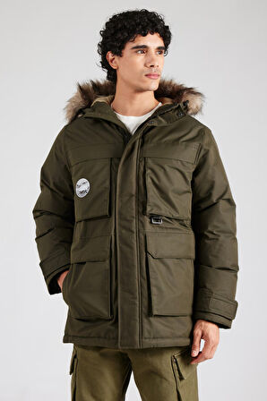 Jack & Jones Erkek Jjstar Rüzgar Geçirmez Kapüşonu Kürklü Parka 12256892 Yeşil
