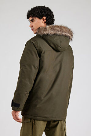 Jack & Jones Erkek Jjstar Rüzgar Geçirmez Kapüşonu Kürklü Parka 12256892 Yeşil