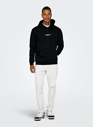 Only & Sons Kapüşon Yaka Siyah Erkek Sweatshırt ONSCURATED REG HOODIE SWEAT NOOS