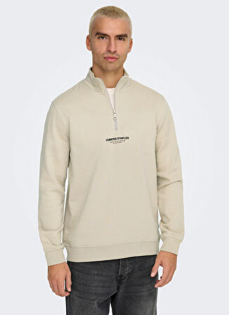 Only & Sons Ekru Erkek Sweatshırt ONSCURATED REG HALF ZIP SWEAT NOOS