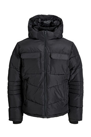 Jack & Jones Erkek Jjbuıld Kapüşonlu Puffer Mont 12256858 Siyah