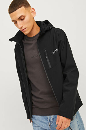 Jack & Jones Erkek Jjtaylor Kapüşonlu Suya Dayanıklı Softshell Mont 12259615 Siyah