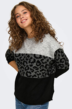 Only Kadın Onljade Bisiklet Yaka Desenli Örme Kazak 15294969 Gri