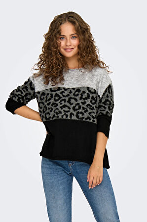 Only Kadın Onljade Bisiklet Yaka Desenli Örme Kazak 15294969 Gri