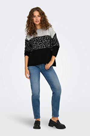 Only Kadın Onljade Bisiklet Yaka Desenli Örme Kazak 15294969 Gri