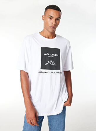 Jack & Jones Beyaz Erkek T-Shirt 12258128_JJMAPPED TEE SS CREW NECK