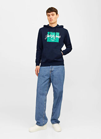 Jack & Jones Kapüşon Yaka Lacivert Erkek Sweatshırt JJTILEY SWEAT HOOD LN