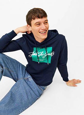 Jack & Jones Kapüşon Yaka Lacivert Erkek Sweatshırt JJTILEY SWEAT HOOD LN