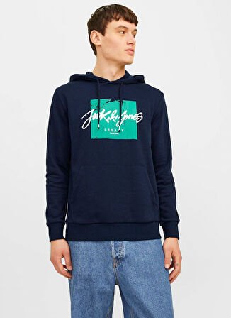 Jack & Jones Kapüşon Yaka Lacivert Erkek Sweatshırt JJTILEY SWEAT HOOD LN
