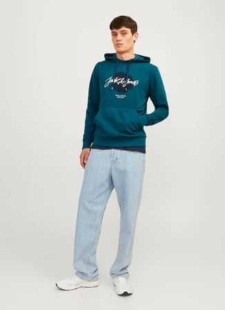Jack & Jones Kapüşon Yaka Lacivert Erkek Sweatshırt JJTILEY SWEAT HOOD LN1