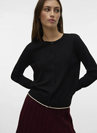 Vero Moda Bisiklet Yaka Normal Siyah Kazak Kadın VMBREEZE LS O-NECK CARDIGAN BOO