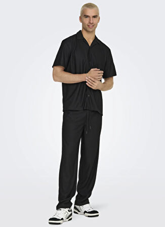 Only & Sons Normal Bel Geniş Paça Siyah Erkek Pantolon ONSSINUS LIFE LOOSE PLIZZE PANT