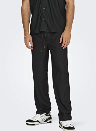 Only & Sons Normal Bel Geniş Paça Siyah Erkek Pantolon ONSSINUS LIFE LOOSE PLIZZE PANT