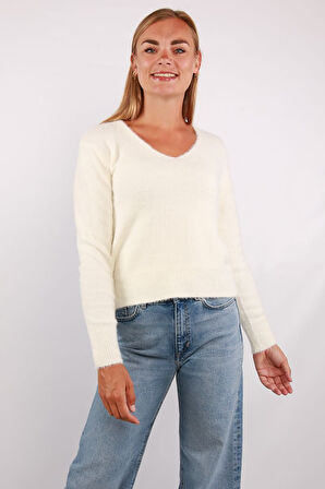 Only Kadın Onlella V Yaka Uzun Kollu Örme Kazak 15259562 Ekru