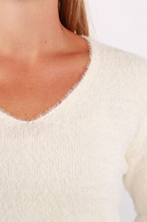 Only Kadın Onlella V Yaka Uzun Kollu Örme Kazak 15259562 Ekru