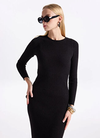 Only Klasik Yaka Düz Siyah Uzun Elbise ONLKATIA LS MAXI BOATN DRESS CC KNT