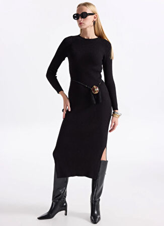 Only Klasik Yaka Düz Siyah Uzun Elbise ONLKATIA LS MAXI BOATN DRESS CC KNT