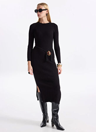 Only Klasik Yaka Düz Siyah Uzun Elbise ONLKATIA LS MAXI BOATN DRESS CC KNT