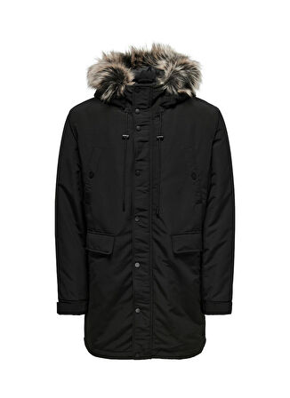 Only & Sons Siyah Erkek Mont ONSDREW FUR PARKA OTW