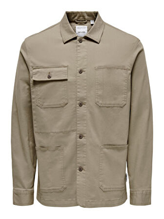 ONSDIEGO TWILL LS CHORE OVERSHIRT Erkek Kahverengi UK Gömlek - 22030121