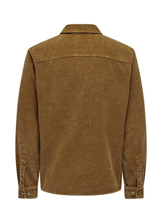 Only & Sons Rahat Kahve Düz Erkek Gömlek ONSMARLON 8W WASH CORD OVERSHIRT