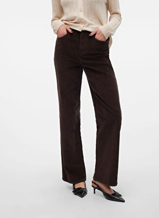 Vero Moda Yüksek Bel Standart Koyu Kahve Kadın Pantolon VMTESSA HR WIDE CORDUROY PANTS GA N