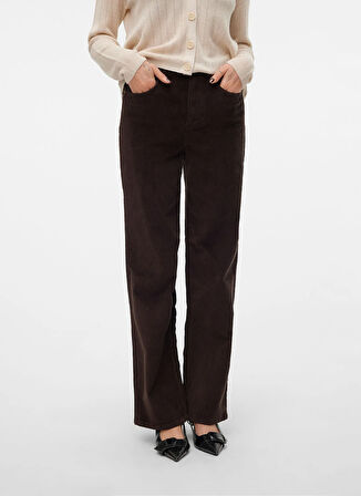 Vero Moda Yüksek Bel Standart Koyu Kahve Kadın Pantolon VMTESSA HR WIDE CORDUROY PANTS GA N