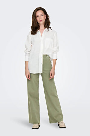 Only Kadın Onlsalına Tek Cep Detaylı Önü Kısa Arkası Uzun %100 Pamuk Gömlek 15335255 Ekru